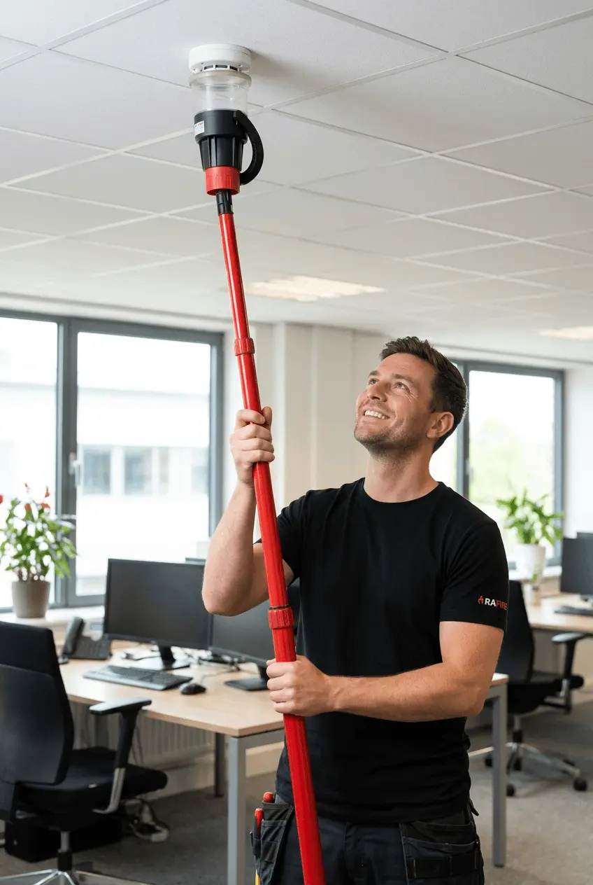 Techniker bei der Wartung einer Brandmeldeanlage